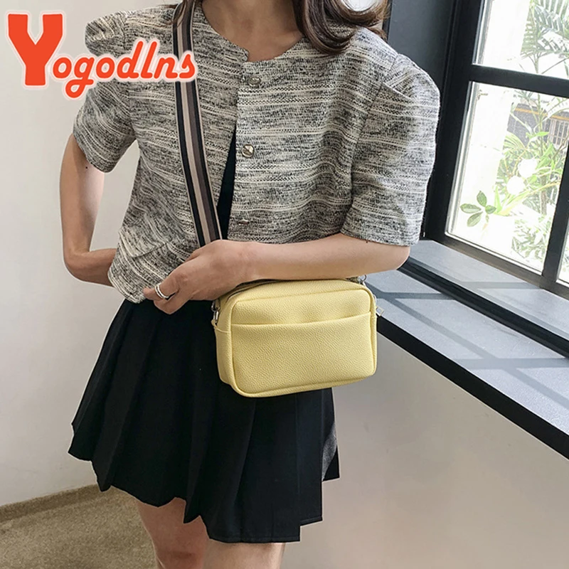 Yogodlns Wide Shoulder Strap Small Square Bag Pu Leather Shoulder Crossbody Bags For Women Girls Trendy Messenger Bag Handbags