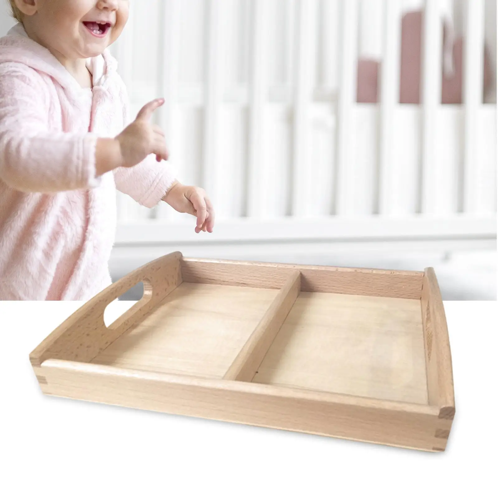 

Montessori Wooden Sorting Tray Two Sections Sand Box for Early Learning Kids