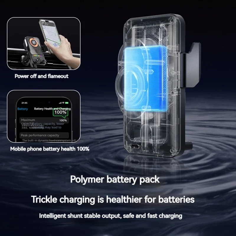 Auto-Sensing Electric Telescopic 360° Rotating 15W Universal Car Wireless Charger Mount Ambient Light for iPhone/Samsung/Xiaomi