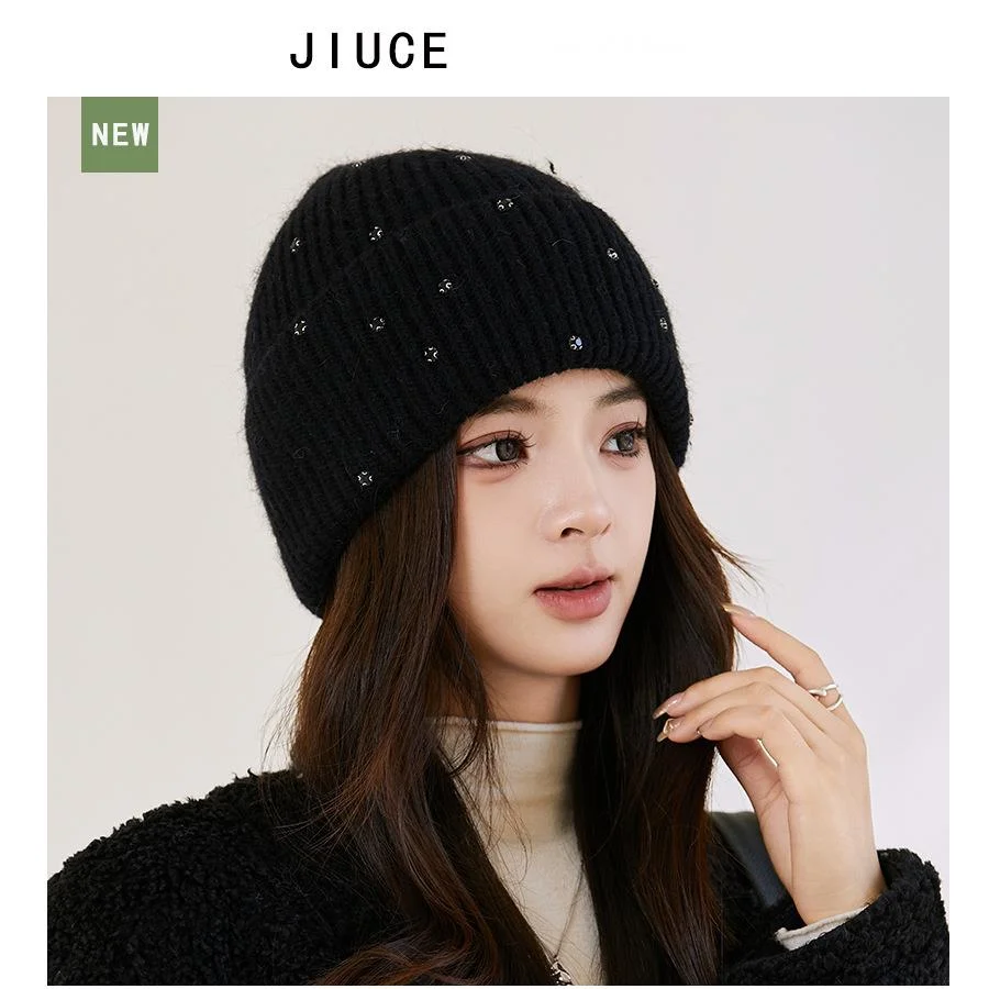 Neue leichte, luxuriöse Wintermütze aus Kaninchenhaar von Xiaoxiangfeng in Diamantfarbe für Kinder, neue sanfte Feen-Strickmütze aus Korea, verdickte, warme Mütze_voghion.com