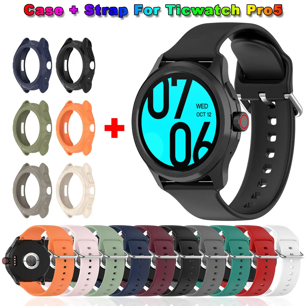 

Силиконовый ремешок для часов 24 мм и искусственное оформление для TicWatch Pro 5, спортивный браслет для TicWatch Pro5, защитные чехлы из поликарбоната, защитный ремешок