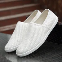 Linen Breathable Casual Flats Shoes Men's Canvas Loafers Fashion Men Canvas Shoes Slip on Fisherman Driving Footwear White Shoes 1