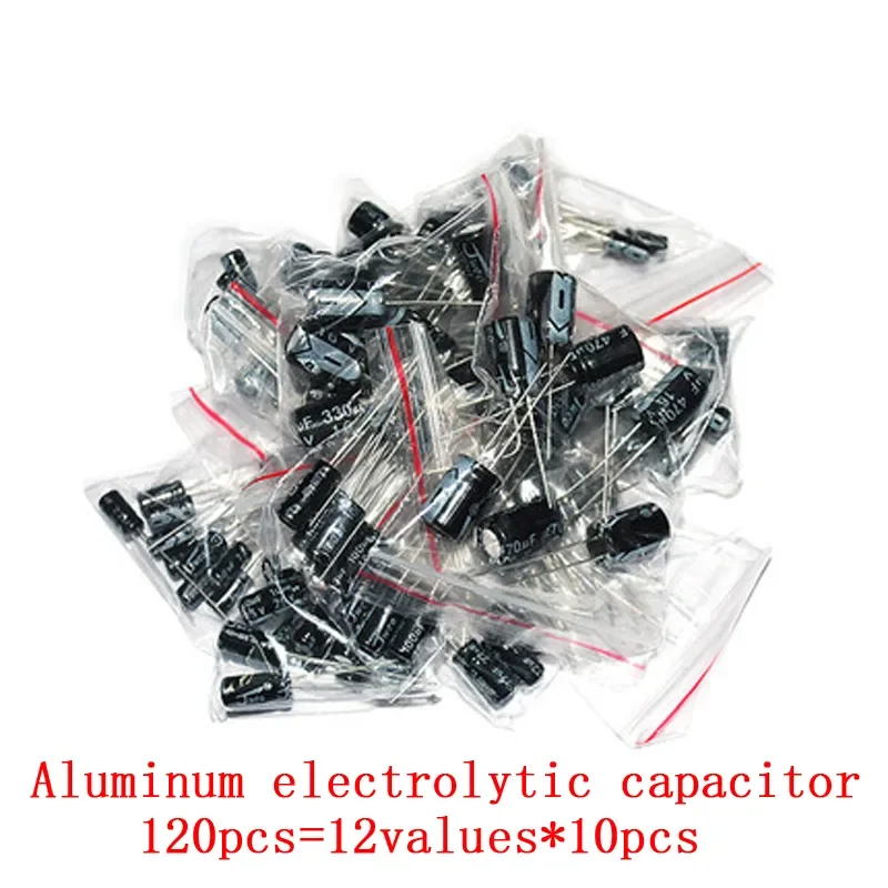 120pcs lot 12 values 0 22uf 470uf aluminum electrolytic capacitor assortment kit set pack 120pcs 1set of 120pcs 12 values 0.22UF-470UF Aluminum electrolytic capacitor assortment kit set pack