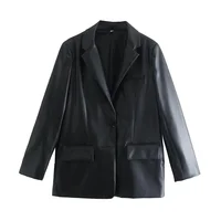 PB&ZA 2023 Autumn/Winter New Unisex Fashion Versatile Commuter Loose fitting PU Faux Leather Suit Coat Leather Coat 1