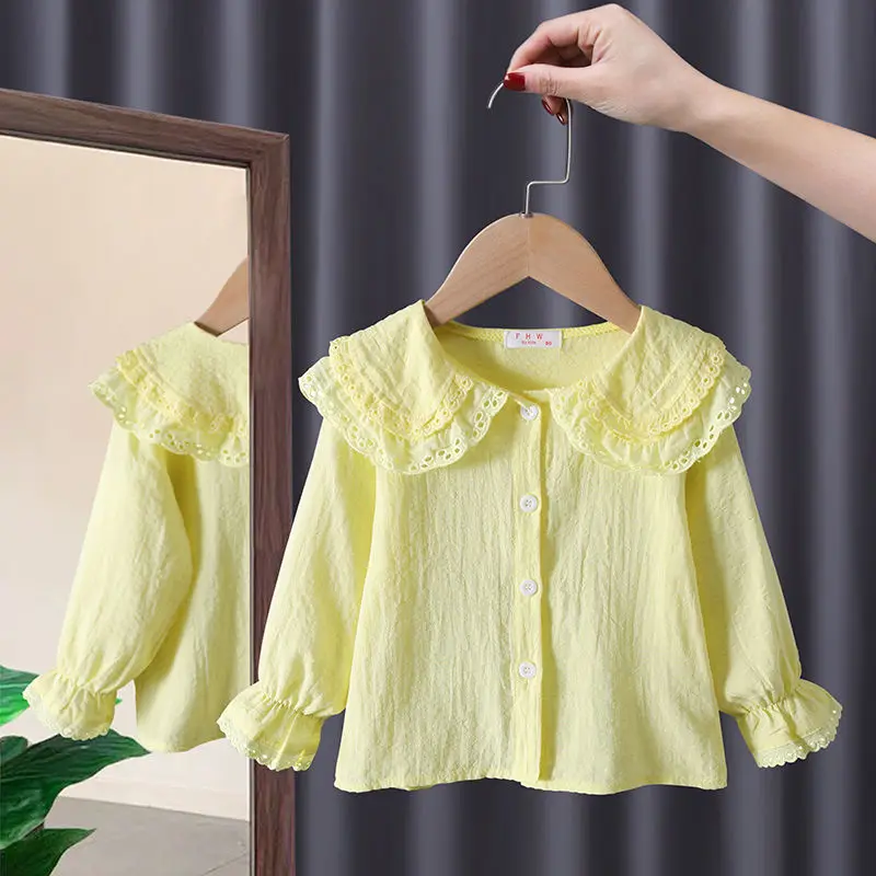 Spring Autumn Girls Blouses kids Shirts Long Sleeve Shirts Children's Lace Princess Bottoming New Western Style Baby