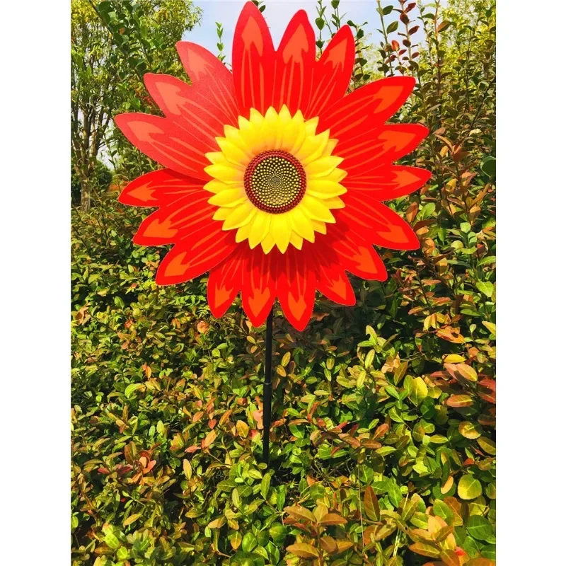 75Cm Black Rod Sunflower Kindergarten Decoration Double Layer Too Big Windmill Outdoor Camping Garden Decoration Souvenir