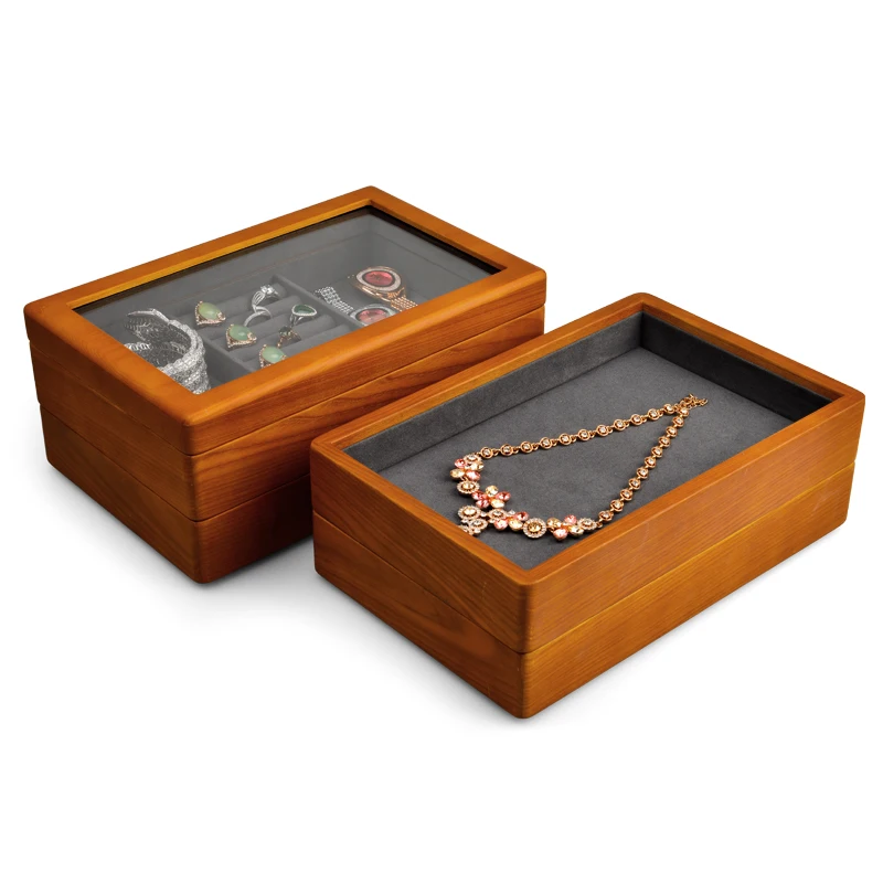 Oirlv scatola di esposizione di gioielli multifunzione in legno retrò scatola di immagazzinaggio di lusso per orecchini con anello in microfibra
