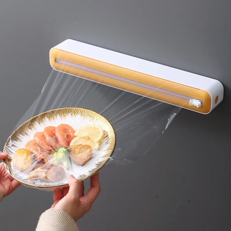 Magnetic 2 In 1 Plastic Wrap Dispenser Cling Film Dispenser Cutter Saran Wrap Dispenser Aluminum Foil Paper Cutter Kitchen Tools