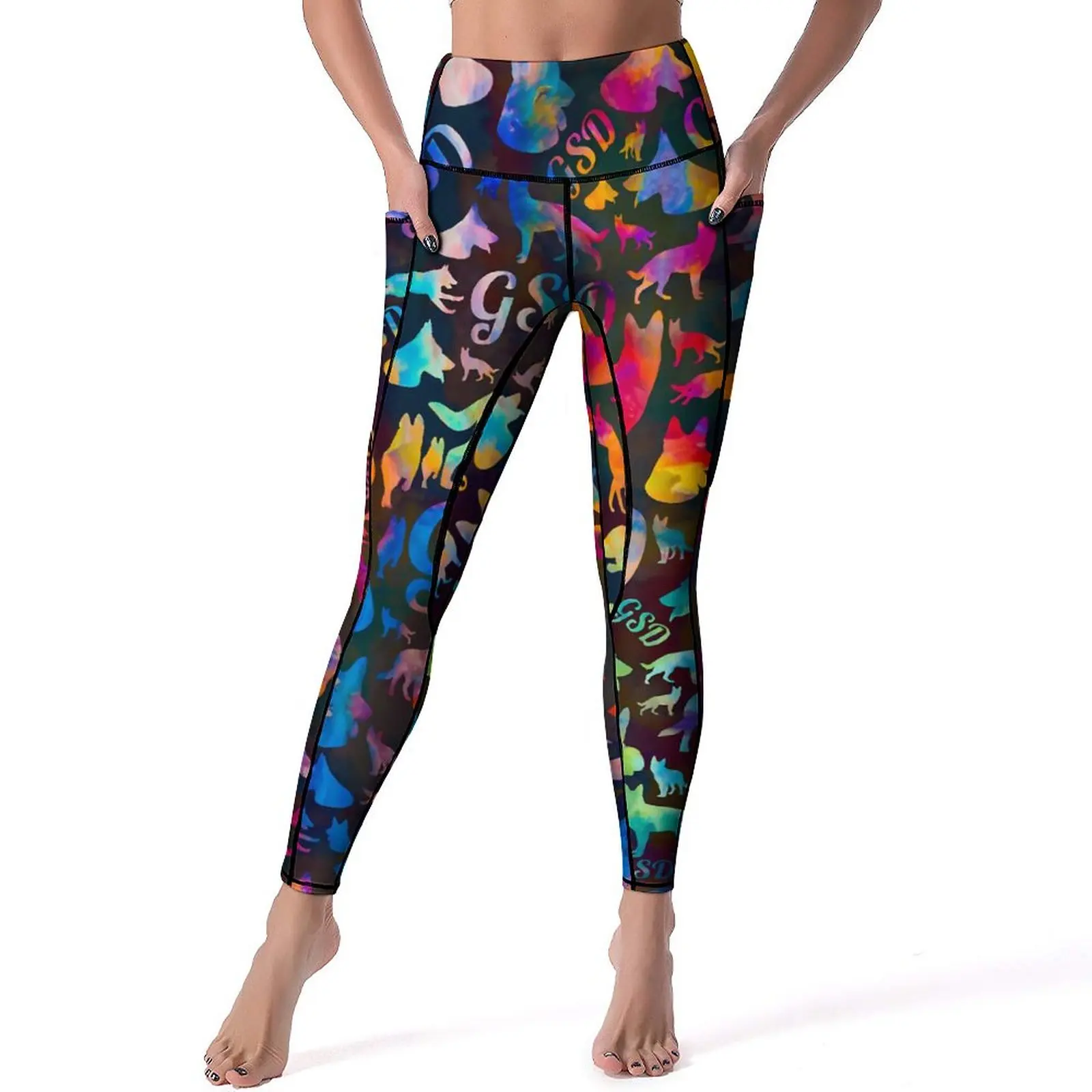 

Colorful Dog Print Leggings Silhouettes Animal Fitness Yoga Pants Push Up Funny Leggins Elastic Design Sport Legging Big Size