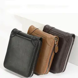 Multi Function Men Short Wallet Simple with Zipper PU Leather Men Coin Purses Coin Purses Solid Color Men Card Holder Business