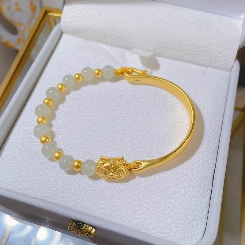 Gold Dragon Dumpling Half Bracelet Women's 2024 New Age the Chinese Zodiac Dragon Bracelet High-grade Gift Evil Wicked Jewelry