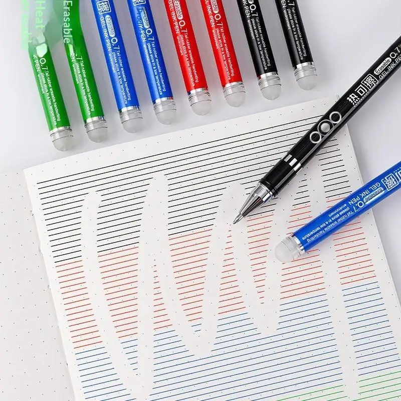 12Pcs 열 지울 수 있는 펜 세트 0.7mm 지울 수 있는 젤 펜 총알 닙 컬러 젤 펜 부드러운 쓰기 학교 사무용품 용품