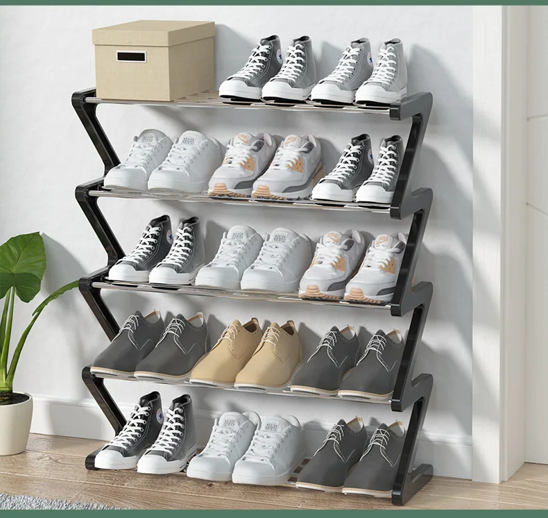 Multi-layer Assembled Shoe Rack Stainless Steel Storage Shelf for s Book  Saving Space Bedroom Z Shape Stand Organizer