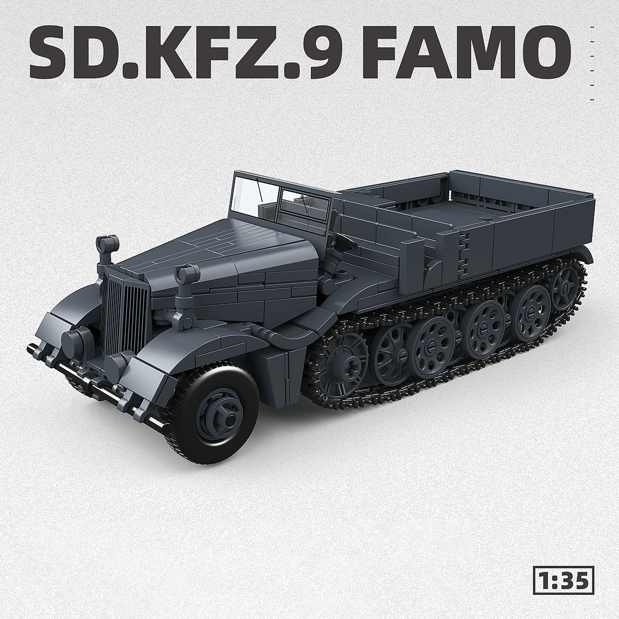 525-teiliger Sd.Kfz.9 FAMO Baukasten Deutscher Klassischer Militärpanzer Halbkettenfahrzeug-Modell Bausteine Spielzeug für Erwachsene Geschenke