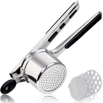 Schiacciapatate per carichi pesanti con 3 dischi intercambiabili, schiacciapatate in acciaio inossidabile per purè di patate soffici, mulino per patate Spaetzle 1