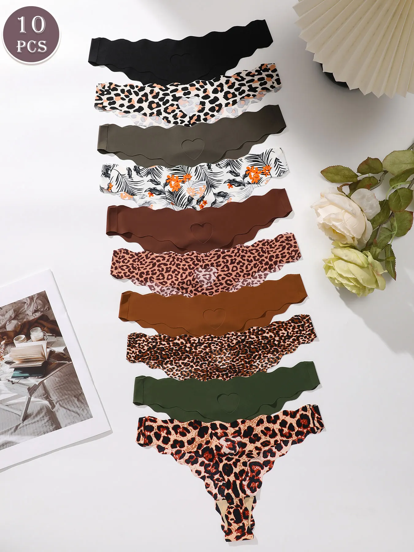 10pcs Sexy Leopard Print Women's Thong, Fashionable and Suitable for All Seasons
