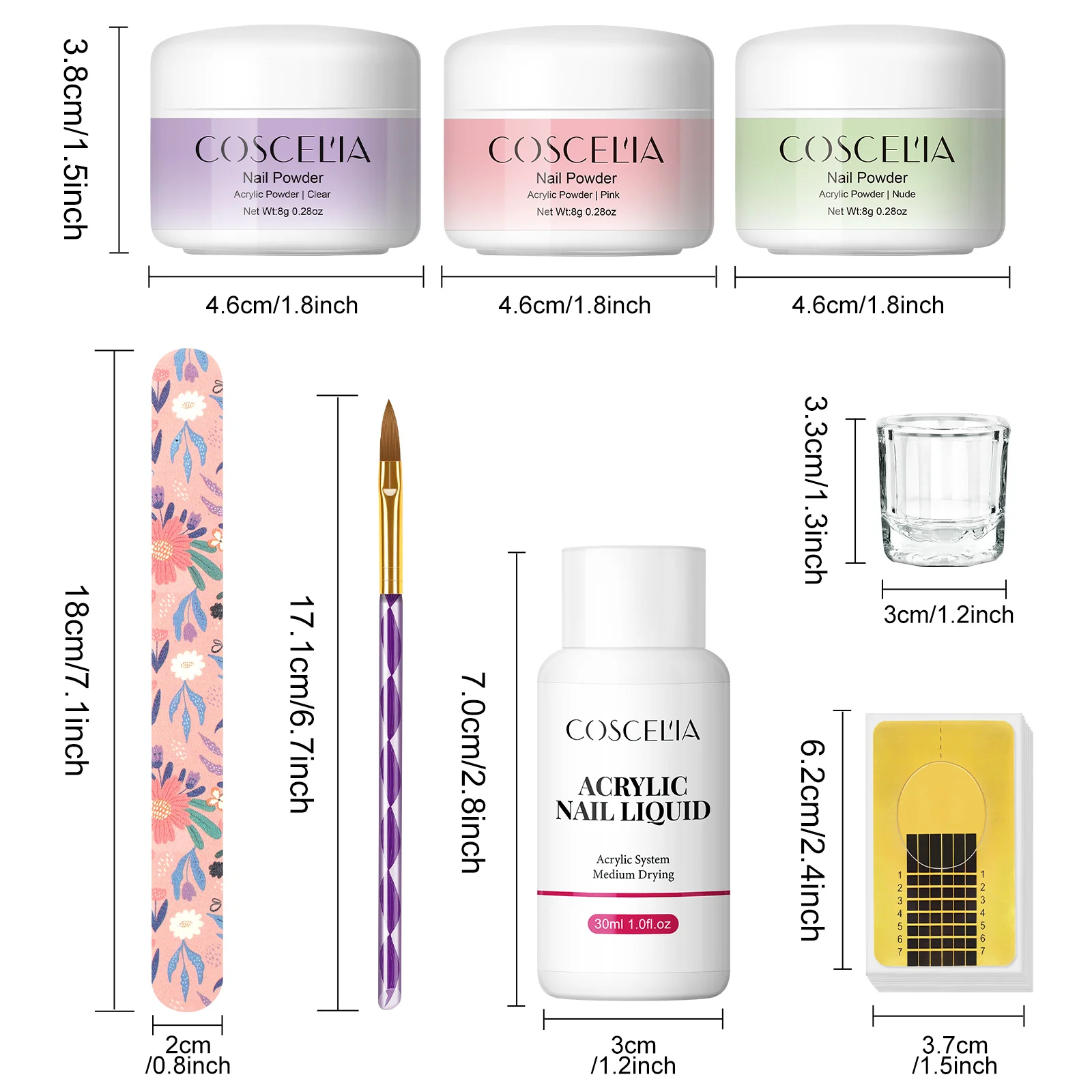 Coscelia Nail Starter Kit with 30ML Acrylic Liquid 3PCS Acrylic Powder for Quick Building Gel Polish Poly Nail Gel Extension 6