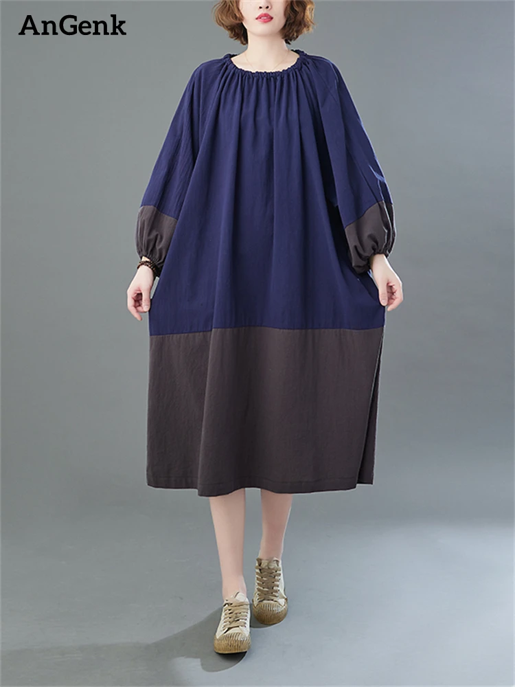 

Женское винтажное платье в стиле пэчворк, повседневное Длинное свободное платье большого размера из хлопка, офисная одежда для работы, весна-осень 2024