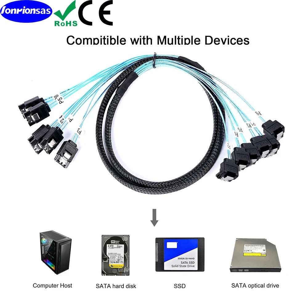 SATA-III Cable 6Pcs/Set-12Gbps-SATA 90-Degree Right-Angle Cable Replacement for Bitcoin Computer-Server CD DVD Drives Raid HDD