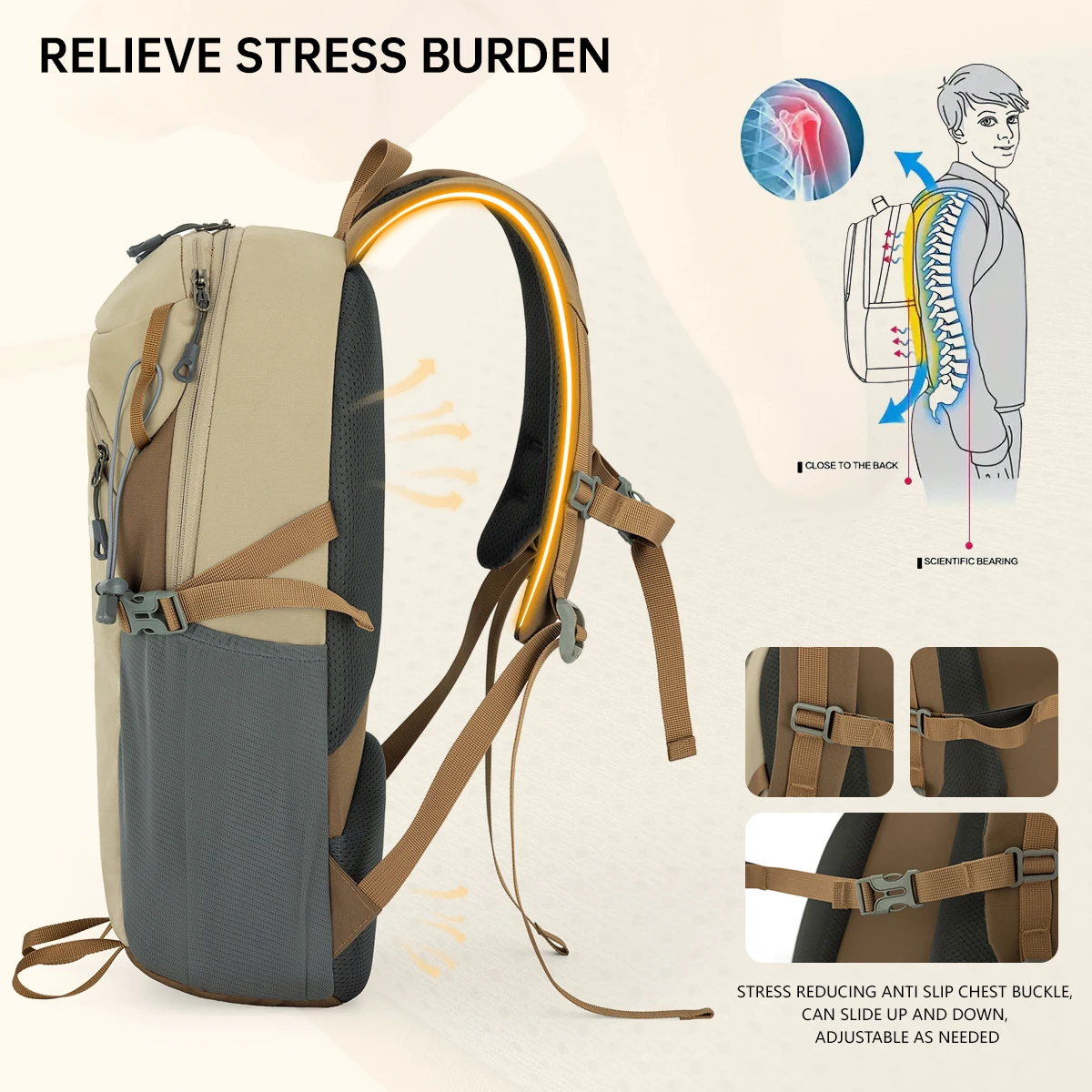 Mountaineering Bag Outdoor Large-Capacity Water-Repellent Backpack Quick-Drying Short-Distance Travel Hiking Backpack Sports Tra