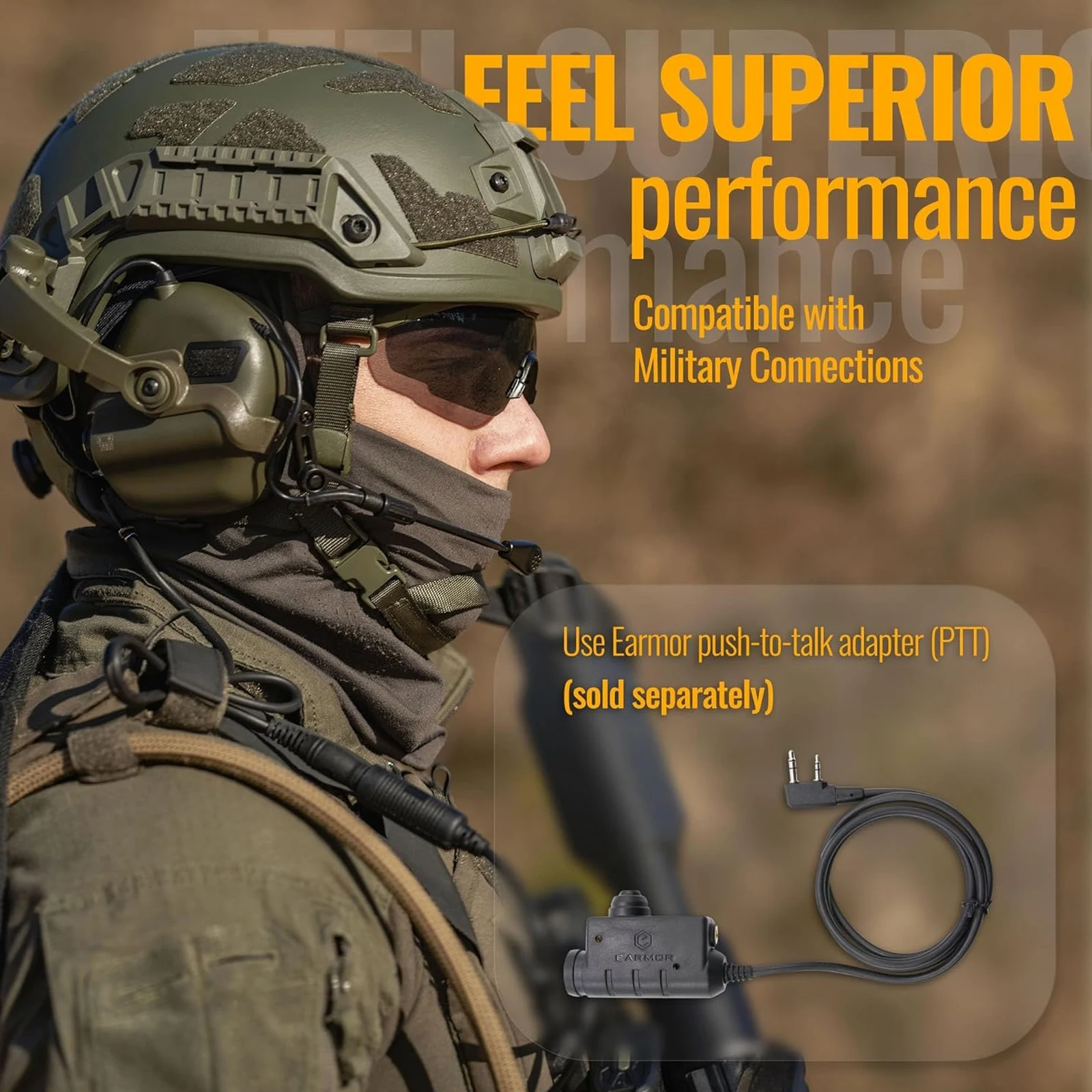 EARMOR M32X(optional) MOD4 Tactical Headset with Advanced Electronic Noise Reduction and Amplifying Pickup for ARC Rails Helmet