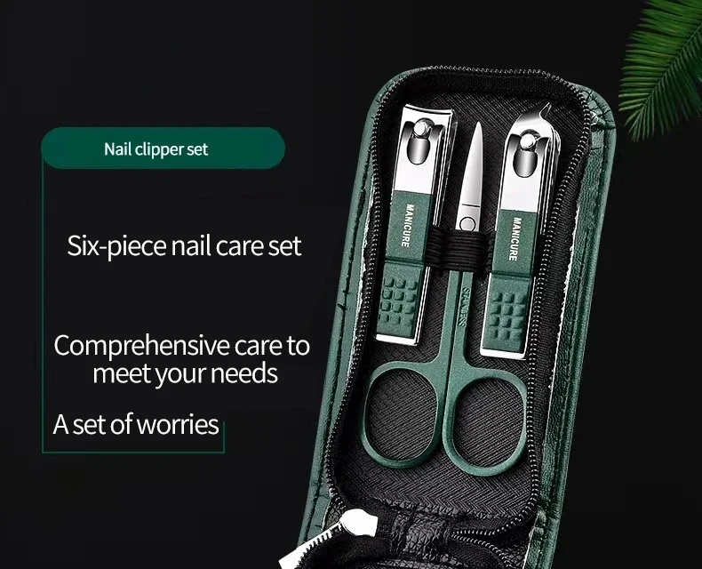 Description Picture 2 of itemGermany 6 Pcs Portable Luxury Manicure Sets Pedicure Kits Bright Black Nail Clipper Set Personal Care Tools Eyebrow Scissors