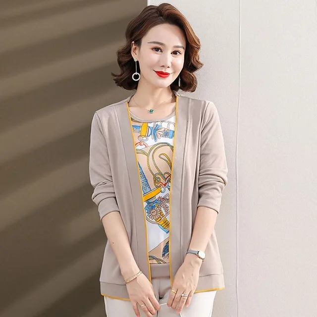Solid Two Pieces Sets Sweater Women 2026 New  Spring Autumn Mother Sweater Pull Femm T-shirt+ Cardigans Suit Sweater For Women 2