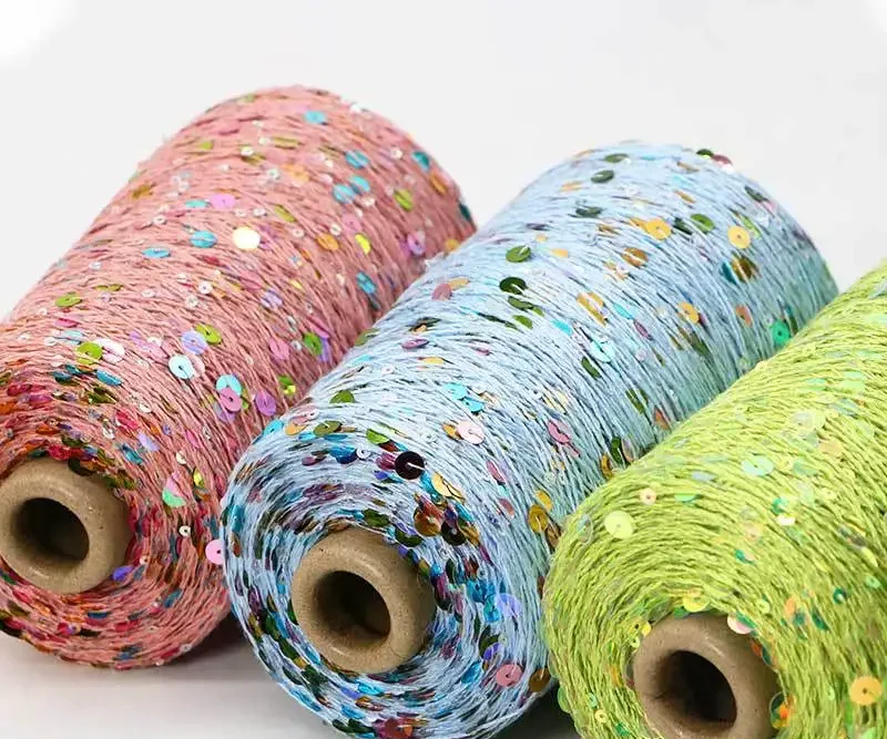 50 g/strengen katoen pailletten garen 6mm 3mm pailletten hand breien garen draad luxe glitter zacht touw Diy Materiaal (Color : AJ125