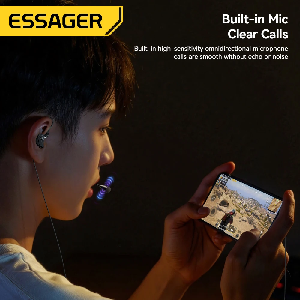Essager Game wired headphones HIFI Bass in-ear USB Type C 3.5mm With Wire Controlled With Microphone Noise Reduction Headphones