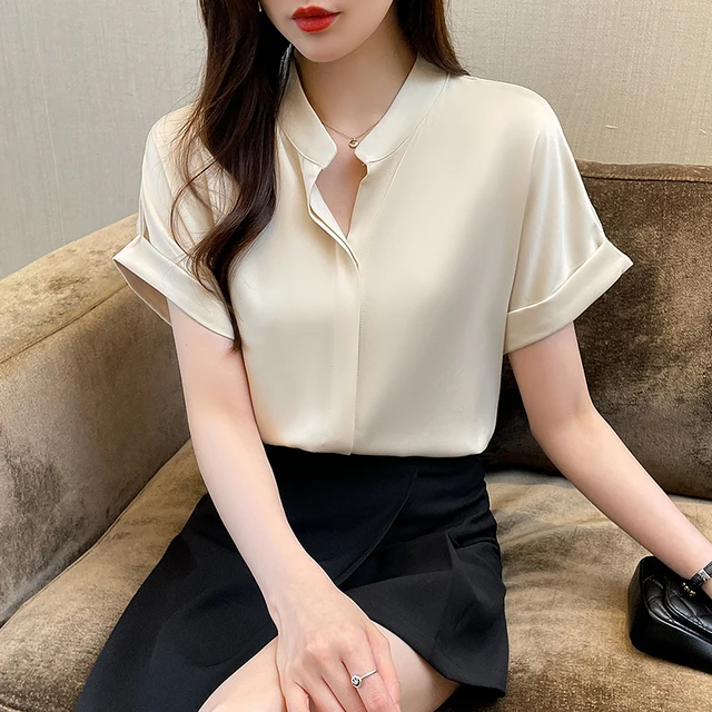 Summer 2022 New Design Short Sleeve Beige Chiffon Women Shirts Korean  Fashion Clothes Casual Office Ladies Tops Blouses - Women Blouse -  AliExpress