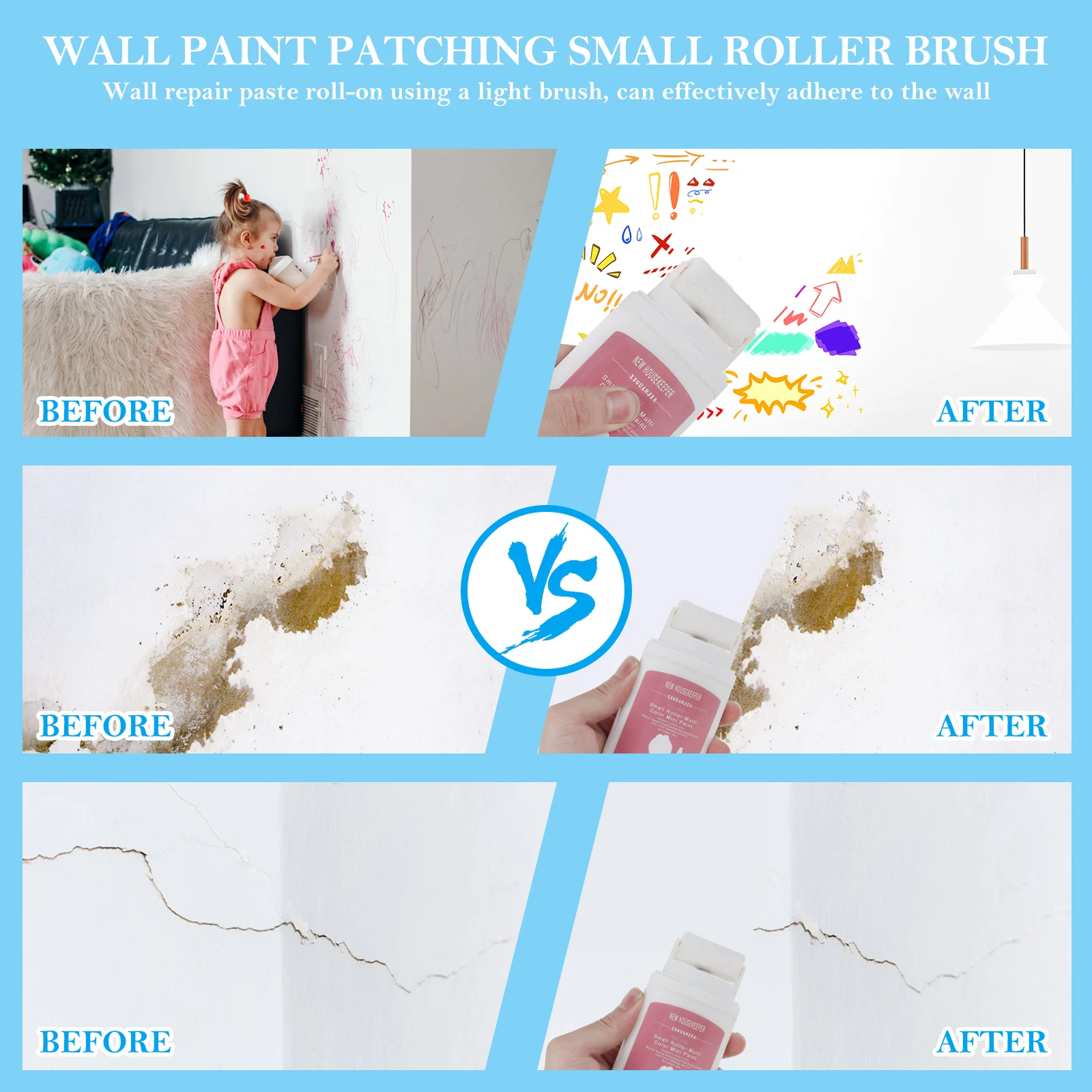 2PCS Paint For Wall Small Roller Brush Wall Repair Tool Eco-friendly Latex Paint with Roller Brush Low VOC Non-Toxic White Grey