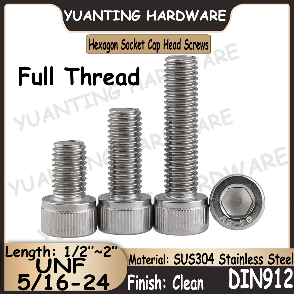 

3 шт. UNC 5/16-18x 1/2 ''-2-3/4'' DIN912 SUS304 нержавеющая сталь Шестигранная головка накатанная крышка головка винты болты с полной резьбой