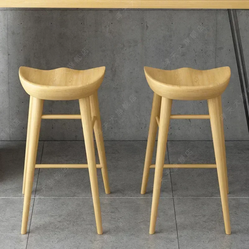 Nordic Modern Log Bar Chair Coffee Shop Solid Wood Stool Home Dining Room High bar chairs
