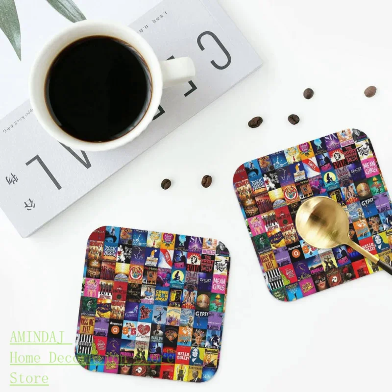 

Broadway Theater Coasters Leather Placemats Non-Slip Insulation Coffee Mats For Decor Home Kitchen Dining Pads Set Of 4