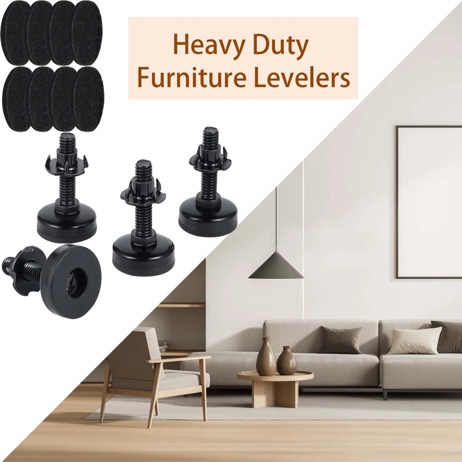 Furniture Levelers With Threaded Inserts 3/8 Inch 16, 4PK POWERTEC