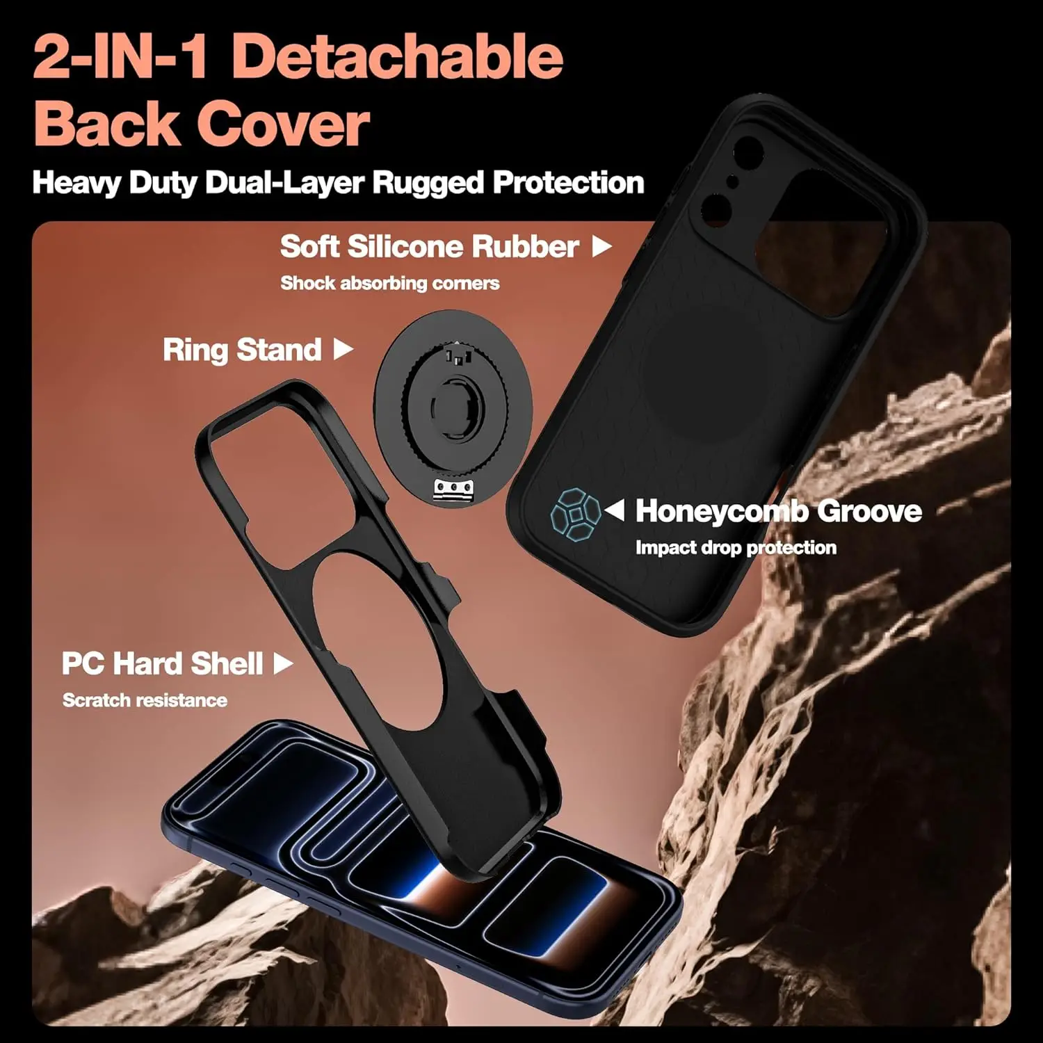 Magnetic Dual Layer Ring Holder Kickstand Case - Shockproof Protective Cover