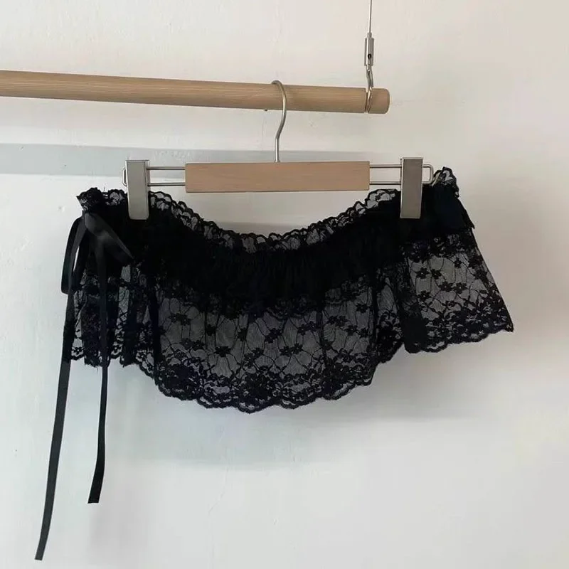 Korean Lace Mini Skirt Women Y2K Streetwear Lace Up Ruffles Skirt Summer Harajuku Kawaii High Waist Pleated Black Skirts Ladies 6
