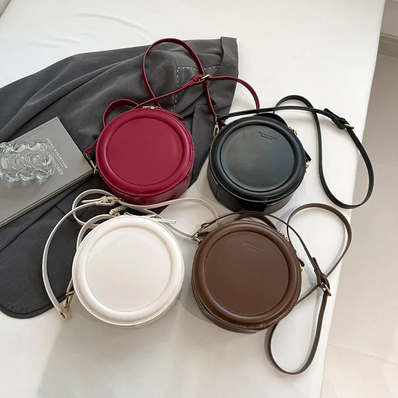 Women Round Tote Bag PU Leather Shoulder Bag Fashion Clutch Purses