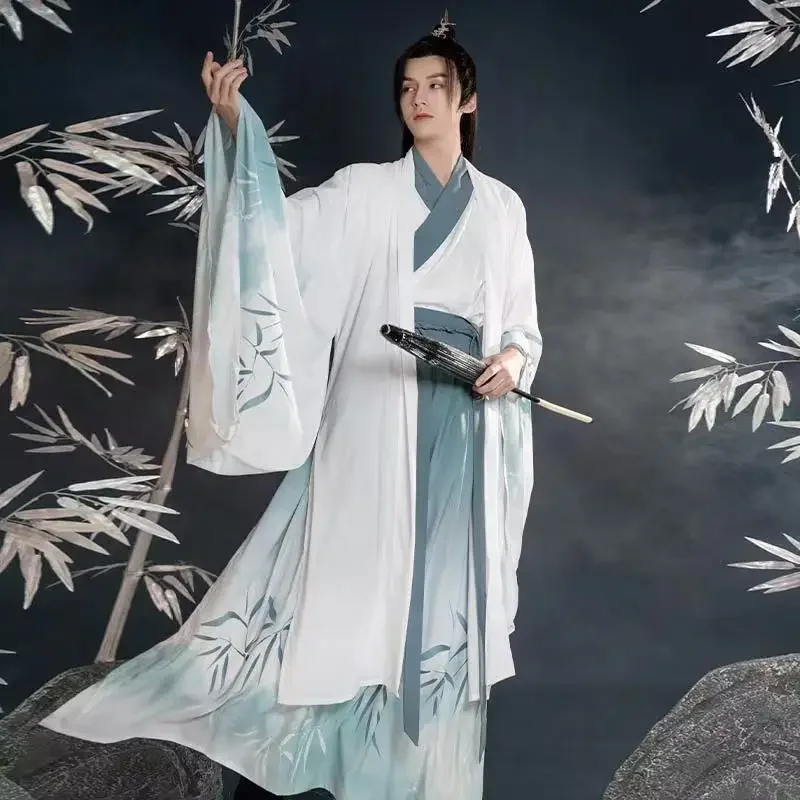 

Мужской костюм Hanfu с вышивкой в виде китайского дракона, костюм для выступлений в стиле ретро, традиционное китайское платье