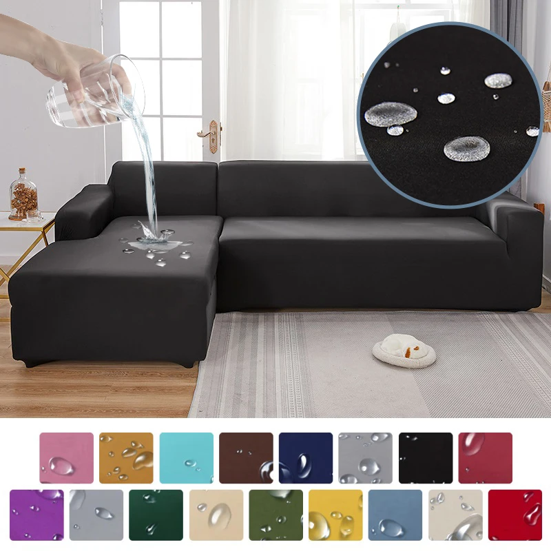 

Waterpoof Solid Color Sofa Covers for Living Room Elastic Spandex Slipcovers Stretch L Shape Sofa Need Buy 2pcs Sofa Cover