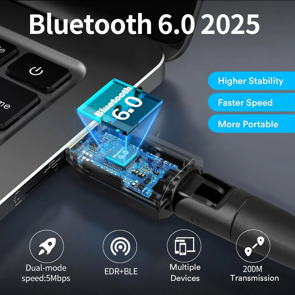 KEBIDUMEI USB 블루투스 어댑터 블루투스 6.0 동글 PC용 Windows 10/11 마우스용 블루투스 수신기 키보드 헤드폰 스피커