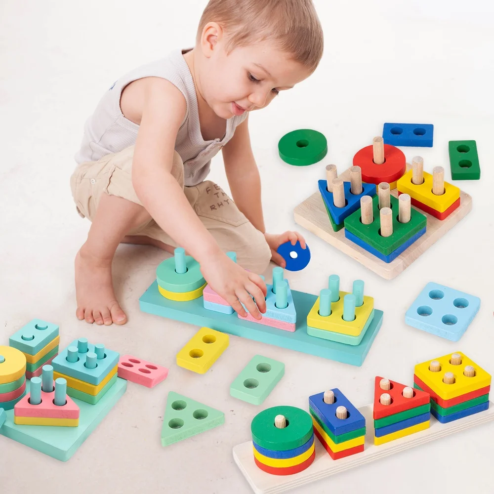 Montessori Wooden Sorting Stacking Toys Puzzle For Toddlers And
