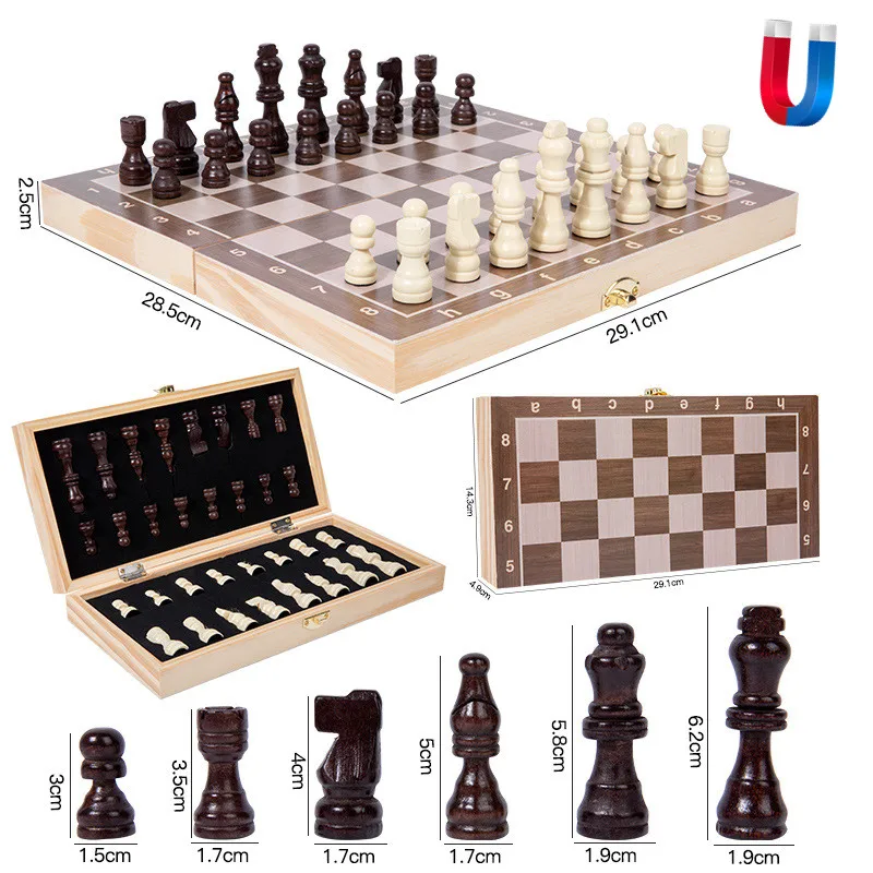 Magnetic Wooden Folding Chess Set Felted Game Board 28cm*29cm Interior Storage Adult Kids Gift Family Game Chess Board