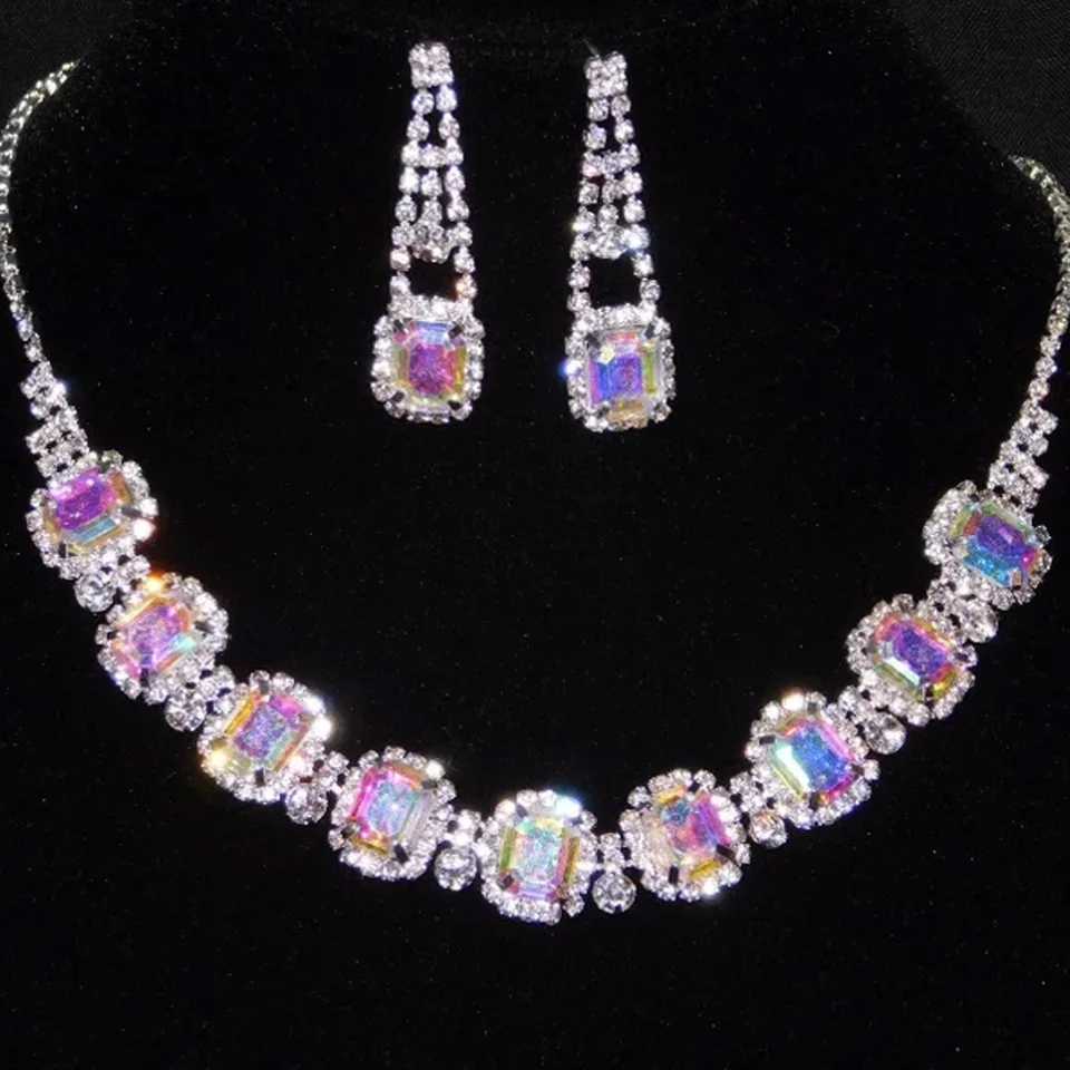 Stonefans AB Iridescent Necklace and Earrings Set for Women