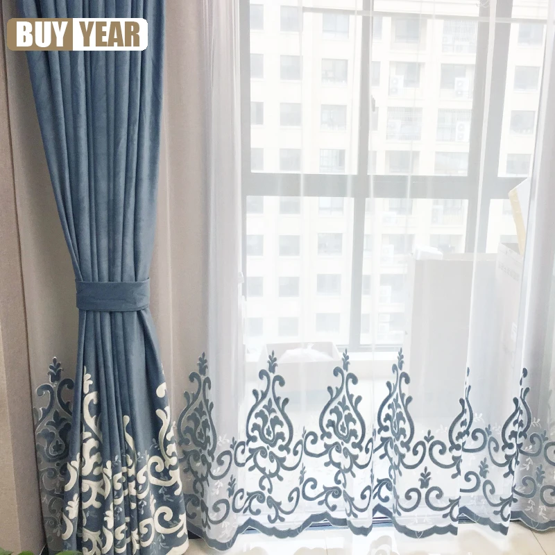 nordic-velvet-embroidered-blue-french-curtains-for-living-dining-room-bedroom-tulle-finished-product-customization