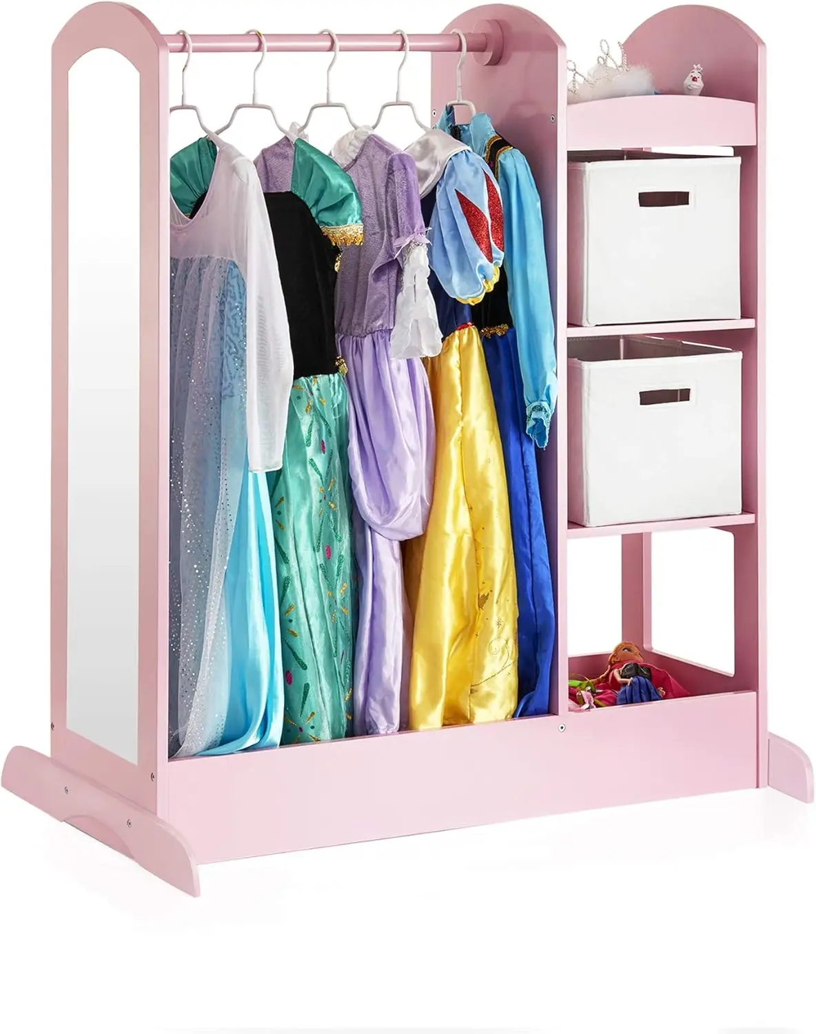 See and Store Dress-up Center &ndash; Pink: Pretend Play Costume Storage Wardrobe for Kids with Mirror & Shelves, Armoire w