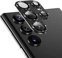 Premium Metal Tempered Glass Camera Lens Protector Cover for S23 (Black)