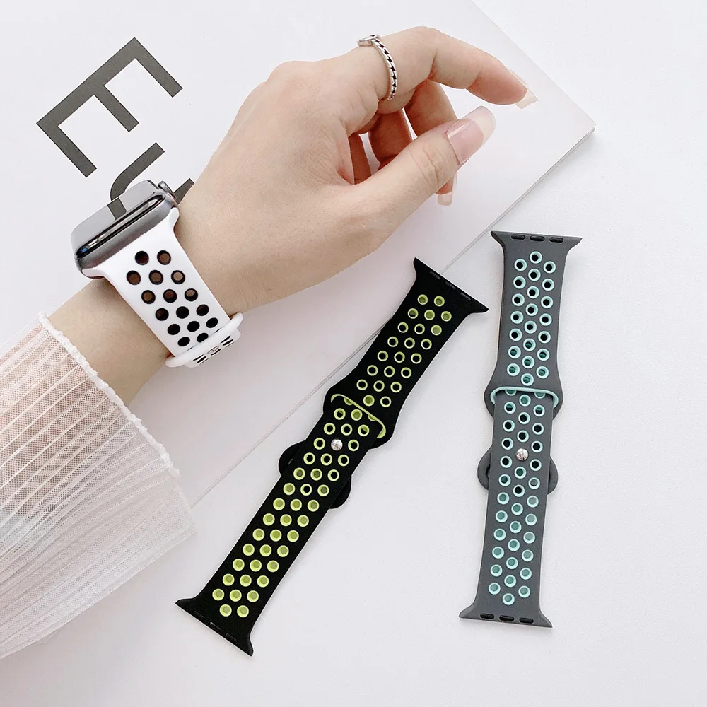 

Sport Strap for Apple Watch Band 44mm 40mm 42-38-41mm 45mm Air-hole Silicone Bracelet iWatch Series 8/7 6 SE 5 4 3 Ultra 2 49mm