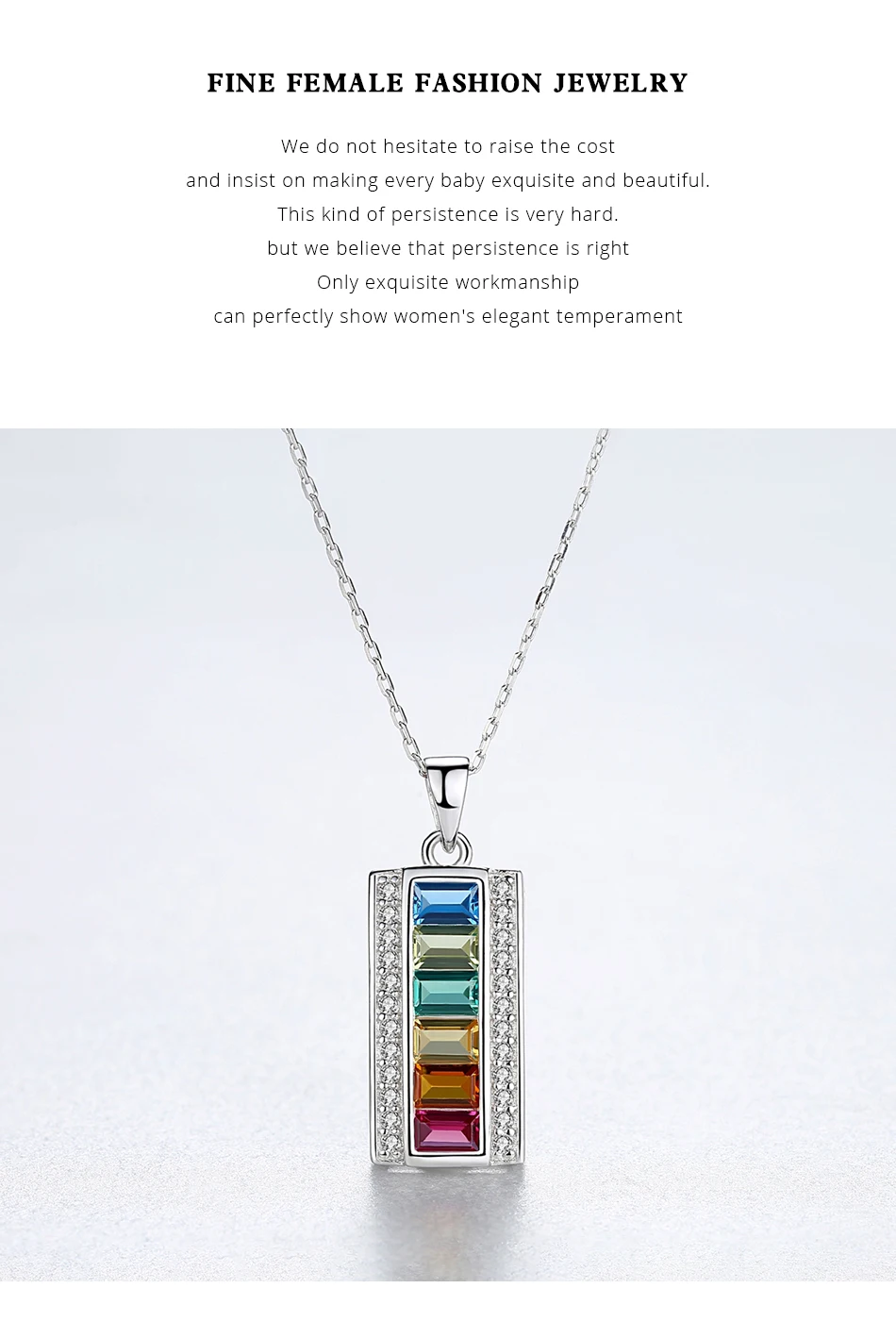 Colliers avec pendentif en argent Sterling avec topaze carrée colorée pour femmes, pierres précieuses artificielles arc-en-ciel, fines pour la mariée_voghion.com