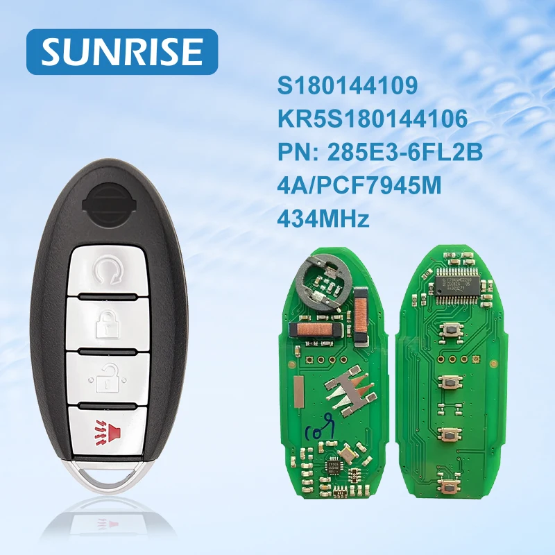 Smart Remote Car Key For Nissan Rogue- Year 434MHz 4A PCF7945M PN: 285E3-6FL2B / S180144109 / KR5S180144106
